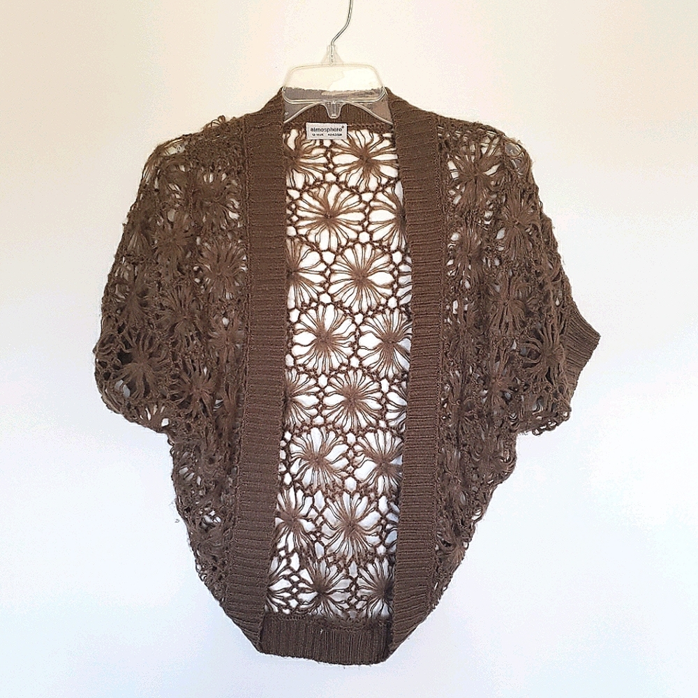 Vintage Atmosphere Brown Floral Crochet Cardigan in UK Size 12-14 Euro 40-42